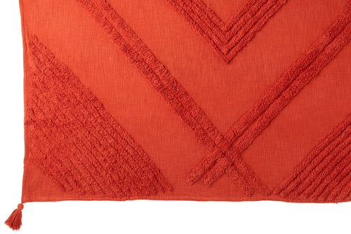 J-Line plaid Getuft + Kwasten - katoen - rood - 130 x 180 cm