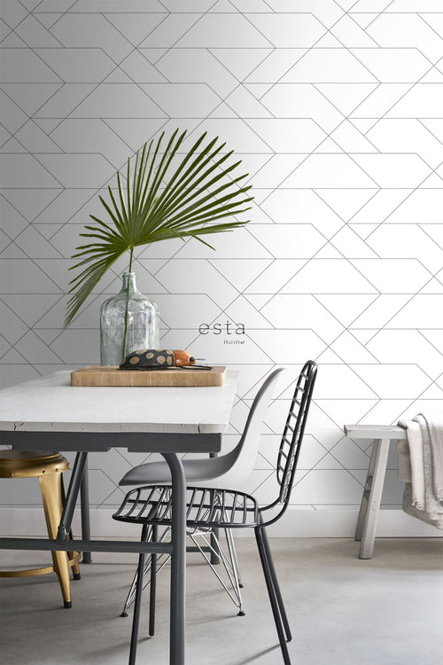 ESTAhome behang grafische lijnen zwart wit - 53 cm x 10.05 m - 139235