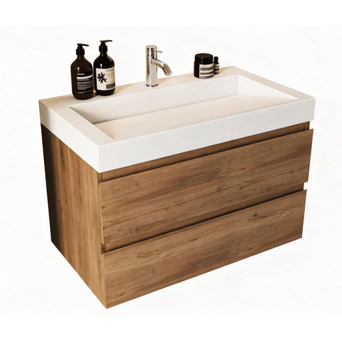 LOMAZOO badkamermeubel Zarivo - witte wastafel - warm eiken - 80 cm