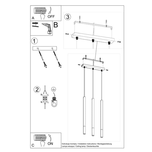 Sollux Lighting Hanglamp MOZAICA 3L zwart/chroom - 30x5x90cm
