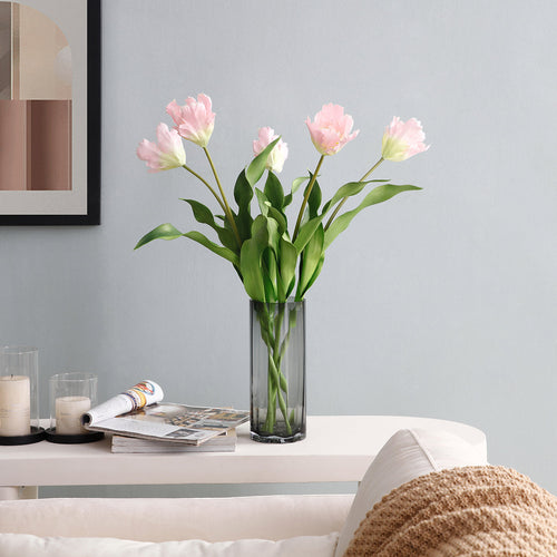 Sia Deco Tulpen Perzik Steel Kunstmatig - roze en groen - H63 - vtwonen shop