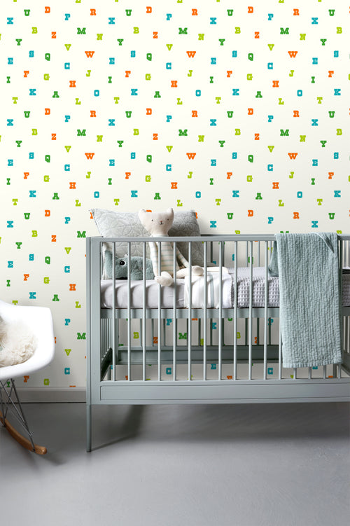 ESTAhome behang alfabet limegroen en oranje - 53 cm x 10.05 m - 137324