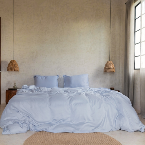 Coco & Cici - Tencel Twill Dekbedovertrek 260 x 220 cm - 2 Persoons Beddengoed - Lichtblauw - Lyocell - Ritssluiting & Extra Zacht - 2 Kussenslopen - vtwonen shop