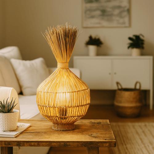 Furnilux Hanglamp van mendonggras  – Handgemaakt, Duurzaam & Sfeervol - Buik 36cm - Bodem - 15cm- Hoogte 75cm - vtwonen shop