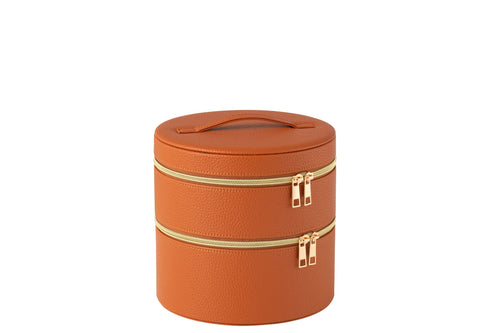 J-Line toilettas Rond + spiegel - kunstleder - cognac