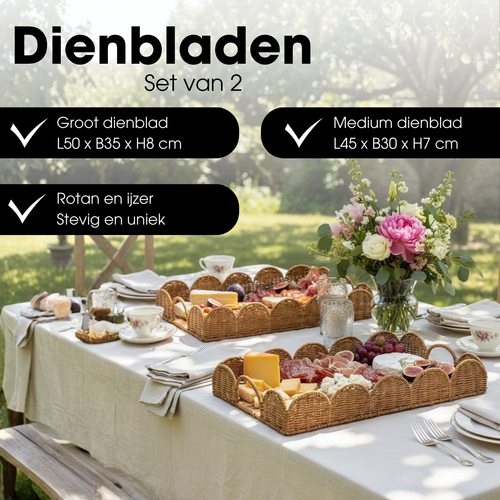 Mica Decorations Eleta Dienblad - Dienbladen Set van 2 - Decoratie Woonkamer, Kaarsenplateau of Onderzetter - Ideaal als Plantenonderzetter - L50 x