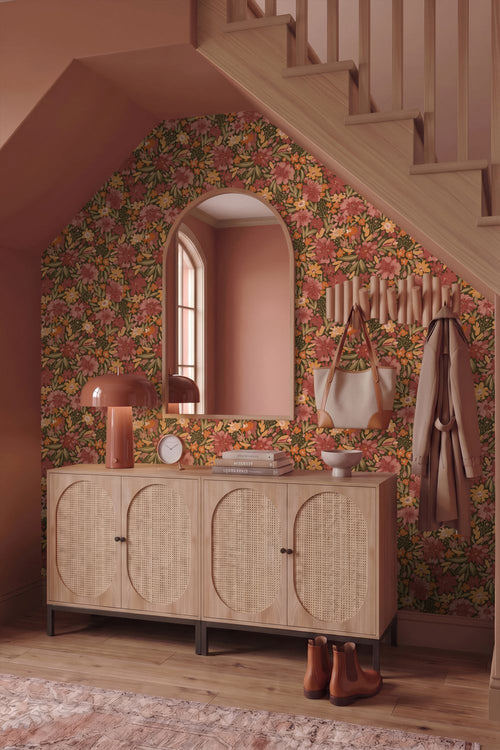 ESTAhome behang bloemen groen, rood en oranje - 50 x 900 cm - 132197