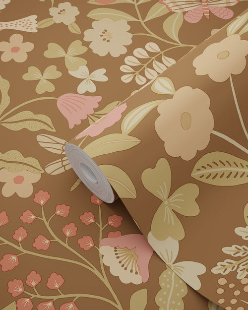 ESTAhome behang bloemen en vogels vergrijsd groen en roze - 50 x 900 cm - 131468 - vtwonen shop