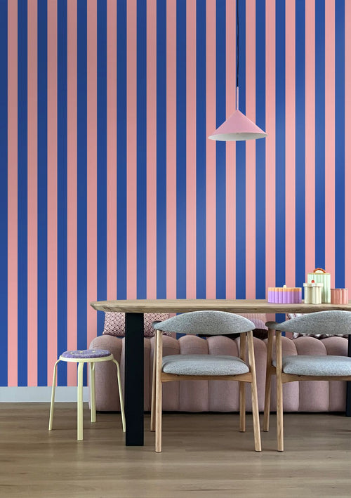 ESTAhome behang strepen licht roze en blauw - 53 cm x 10.05 m - 139907