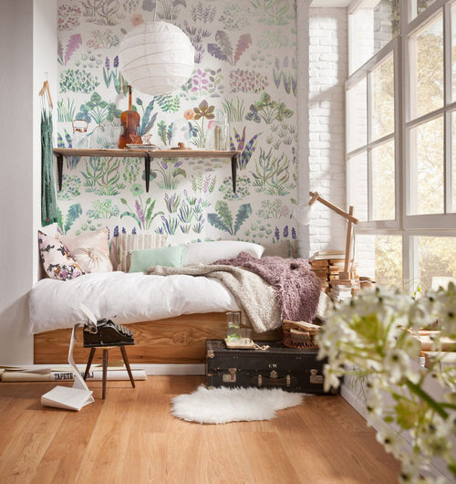 Sanders & Sanders fotobehang veldbloemen multicolor op wit - 200 x 280 cm - 612129