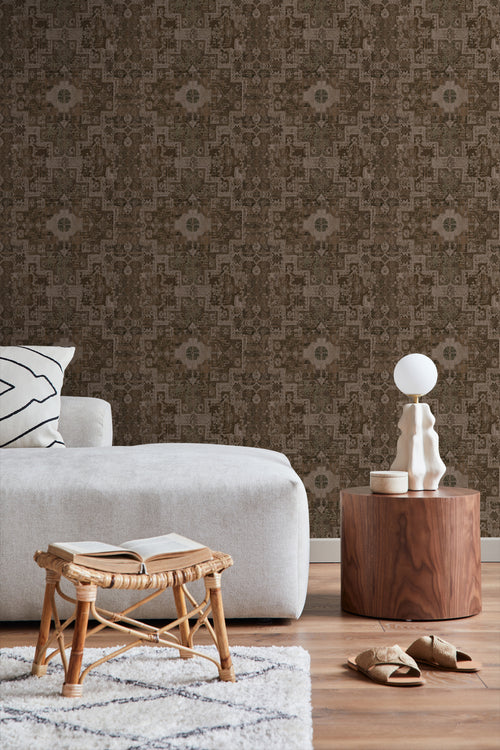 ESTAhome behang oosters kelim tapijt bruin - 50 x 900 cm - 131360 - vtwonen shop