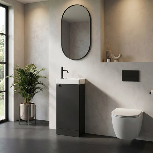 Badplaats Toiletmeubel Orion 40 x 22 cm – Mat Zwart – Fonteinmeubel met Wastafel