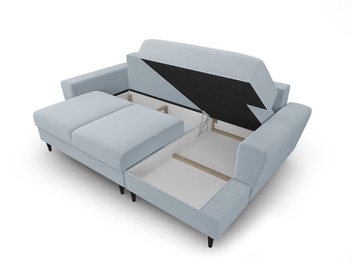 Cosmopolitan Design Converteerbare hoekbank rechts met opbergdoos Kyoto 4-zits, flueel lichtblauw - 145x241x88cm