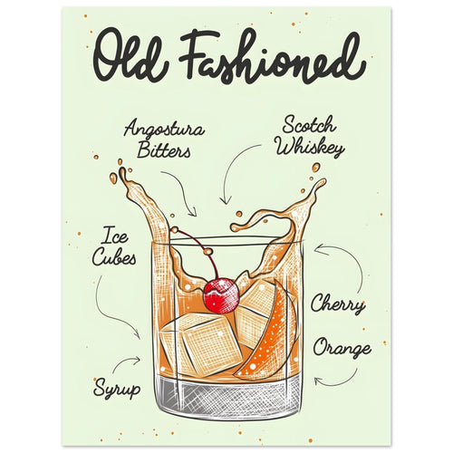 Artfulprints  Old Fashioned cocktail I – Illustratie   poster 30x40 cm - vtwonen shop