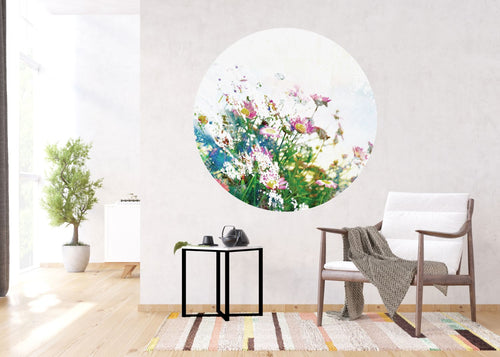 Sanders & Sanders zelfklevende behangcirkel veldbloemen groen, roze en blauw - Ø 140 cm - 601125