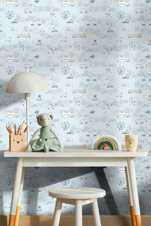 Sanders & Sanders behang auto's lichtblauw - 53 cm x 10 m - 640288