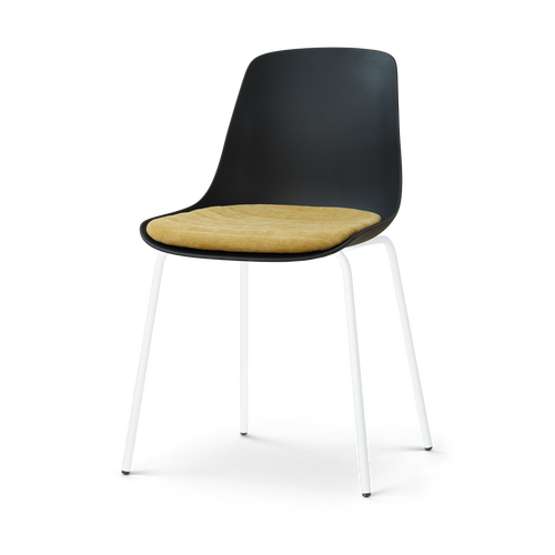 Nolon Nora-Liv eetkamerstoel zwart met warm oker zitkussen - wit onderstel - vtwonen shop