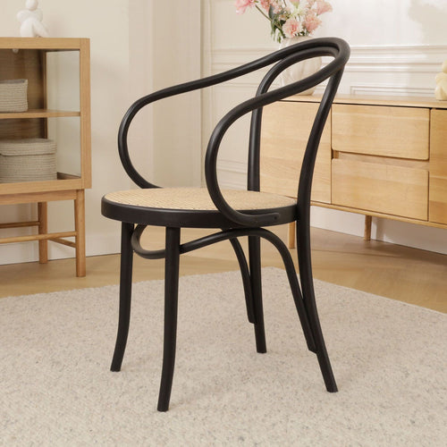 Fameg Venice No. 9 Eetkamerstoel Zwart - Armleuning - Rotan Zitting - vtwonen shop