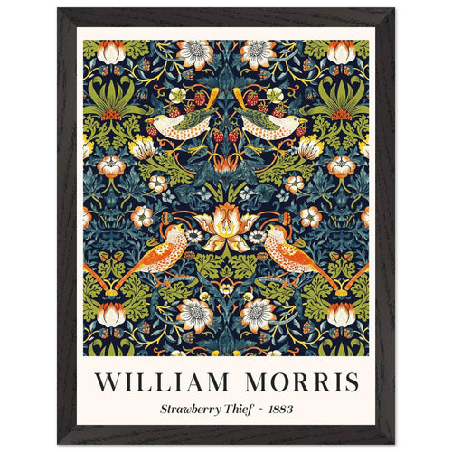 Artfulprints Poster met Lijst William Morris - Strawberry thief   - 30x40 cm - Donkergroen