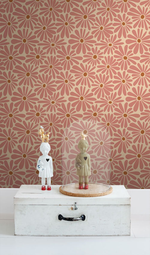 ESTAhome behang madeliefjes terracotta roze - 53 cm x 10.05 m - 131151
