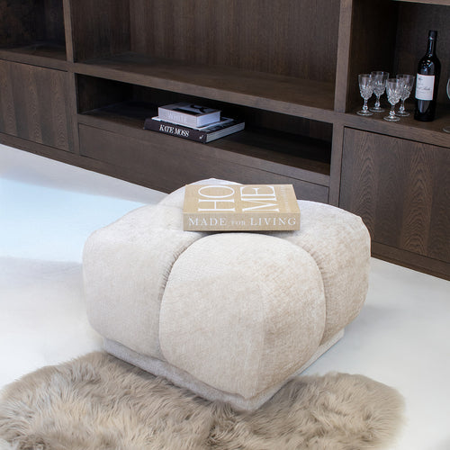 DÉJA Living Poef Timéo - Beige - Stof - 64x64x41cm - vtwonen shop