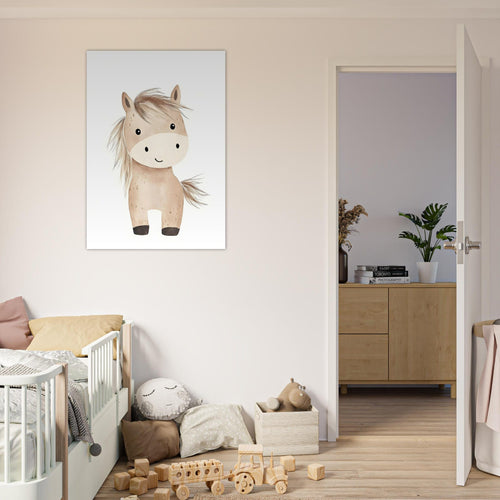 Artfulprints Poster Avontuurlijke pony   - 70x100 cm - beige