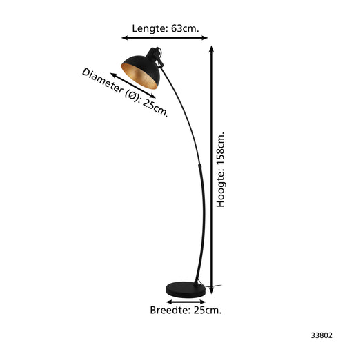 EGLO vloerlamp Jaafra - e27 - 158 cm - zwart, goud