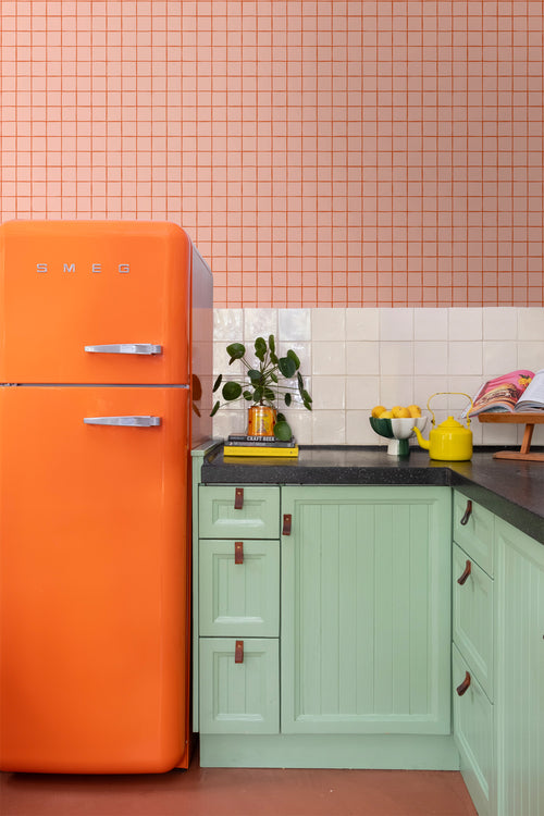 ESTAhome behang geblokt motief perzik roze - 50 x 900 cm - 131596 - vtwonen shop