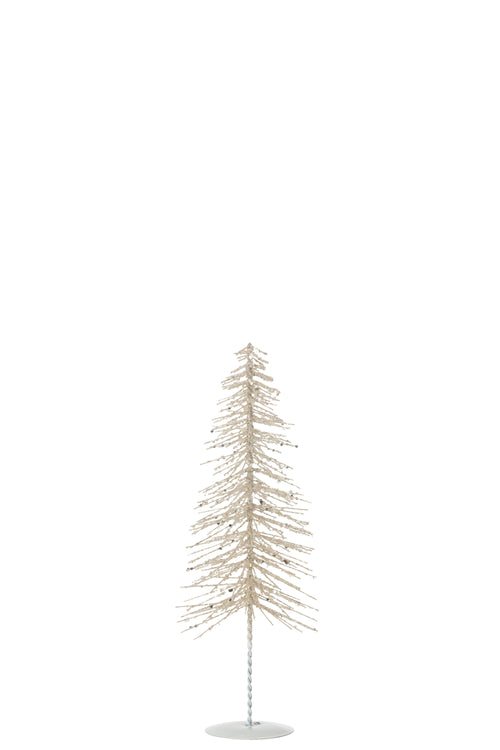 J-Line decoratie Kerstboom Glitter - metaal/kunststof - wit/zilver - small