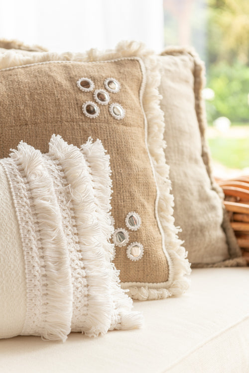 J-Line kussen Spiegeltjes - jute - naturel/wit - vtwonen shop