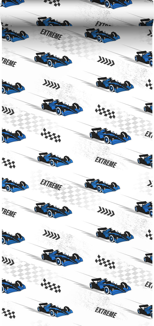 Sanders & Sanders behang race auto's blauw - 50 x 900 cm - 935355