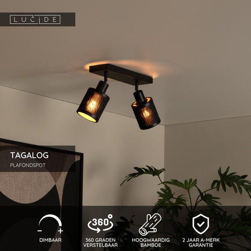 Lucide plafondspot TAGALOG - 2xE27 - Zwart