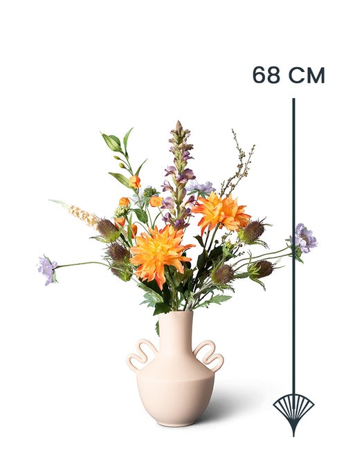 Madame Fleurie Garden Whisper Boeket inclusief Vaas – Luxe Zijden bloemen Scabiosa, Dahlia & Distel – Plukboeket - 21,5cm x 26,5cm x 30cm