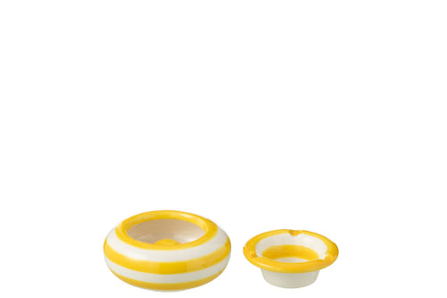 J-Line asbak Granada Stripes - keramiek - wit/geel - small