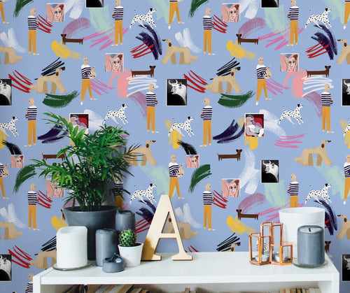 Walls4You behang surrealistisch motief lichtblauw en meerkleurig - 53 cm x 10 m - 640137