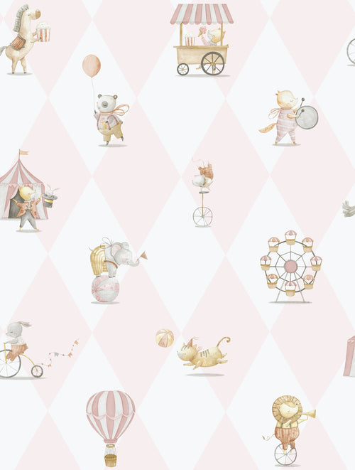Sanders & Sanders behang circus figuren licht roze en wit - 53 cm x 10.05 m - 640617