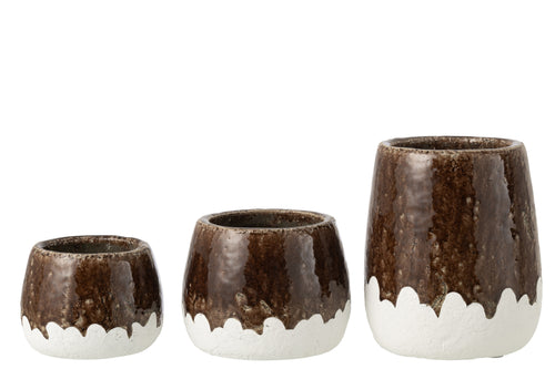 J-Line bloempot 2 Delig - keramiek - wit/bruin - large