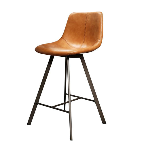 Giga Meubel Barstoel Zig-Zag - Bruin Kunstleer - Set van 4