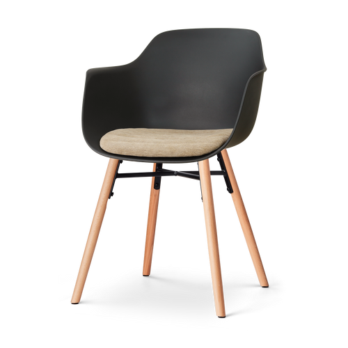 Nolon Nena-Liz eetkamerstoel zwart met nougatbruin zitkussen - houten onderstel
