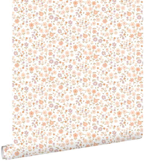 ESTAhome behang bloemetjes roze, terracotta en paars - 53 cm x 10.05 m - 139579