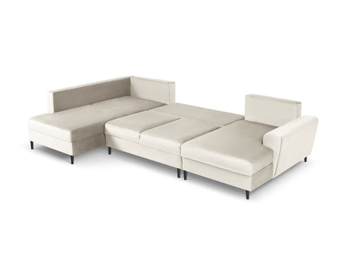 Cosmopolitan Design Links panoramische slaapbank met opbergdoos Kyoto 7-zits, flueel, lichtbeige - 194x313x88cm