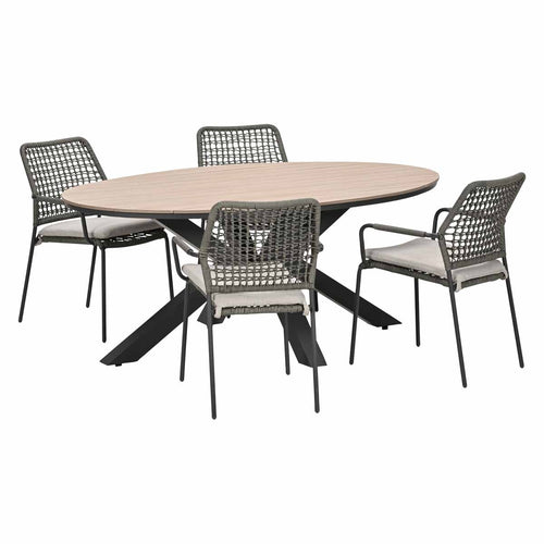 Garden Impressions Tuinset Natas grijs 5-delig - Tulli tuintafel 180x115 cm