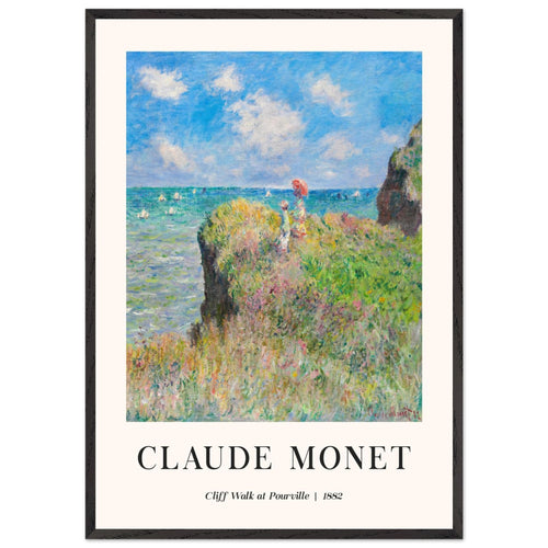 Artfulprints Poster met Lijst Claude Monet - Cliff walk at Pourville   - 70x100 cm - Blauw