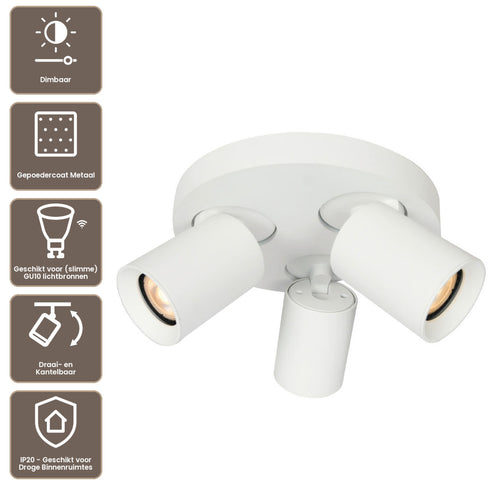Artdelight Plafondlamp Megano 3L Rond - Wit