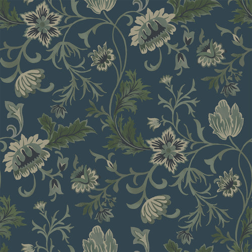 ESTAhome behang vintage bloemen donkerblauw en groen - 53 cm x 10.05 m - 139416