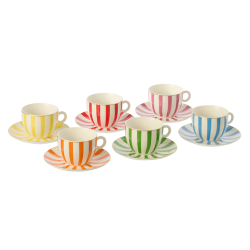 J-Line kopje + schoteltje - porselein - mix - large - set van 6