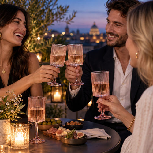 Mica Decorations Grigio Wijnglas Roze - Elegant Wijnglas met Subtiele Ribbelstructuur - Glazen Wijnglas voor Wijn, Water of Feestelijke Drankjes -