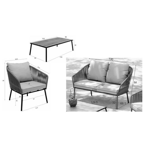 Kare Design Tuinmeubilair Elba 4-Zits grijs