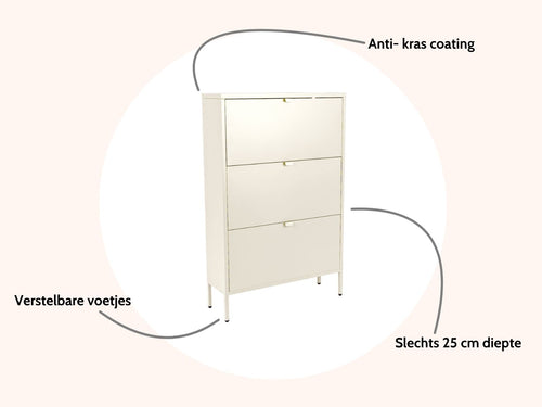 MaximaVida metalen locker schoenenkast Finn 25 x 80 x 125 cm ivoor - vtwonen shop