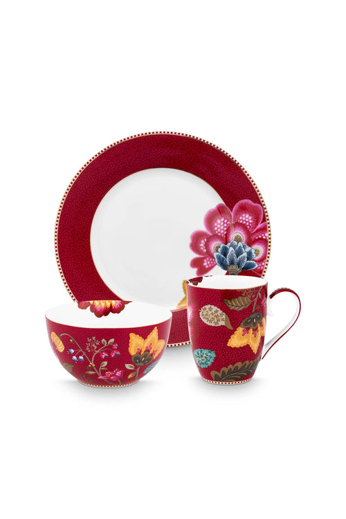 Pip Studio - Blooming Tales Fantasy Dark Red - Ontbijtset - Serviesset 3-delig
